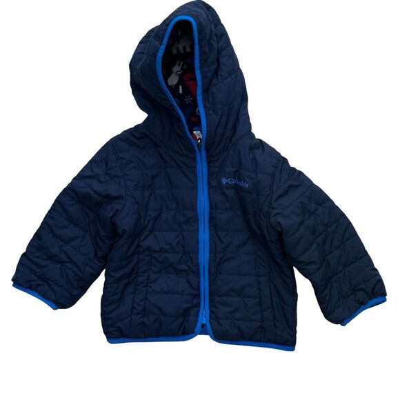 Columbia‎ Size 2T Reversible Blue White Hooded Jacket Puffer Winter Coat - Picture 1 of 9